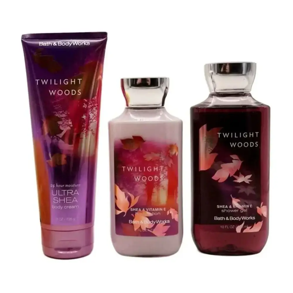 Purple and pink gradient tube of bath and body works twilight woods body ultra shea cream in works ultra 3-pack bundle