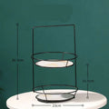 Black metal two tier serving stand with white ceramic plates for two tier gold dressing table by royale essence lux