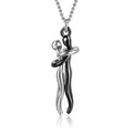 Stylish two tone abstract hug necklace unisex men in silver and black stainless steel featuring intertwined figures
