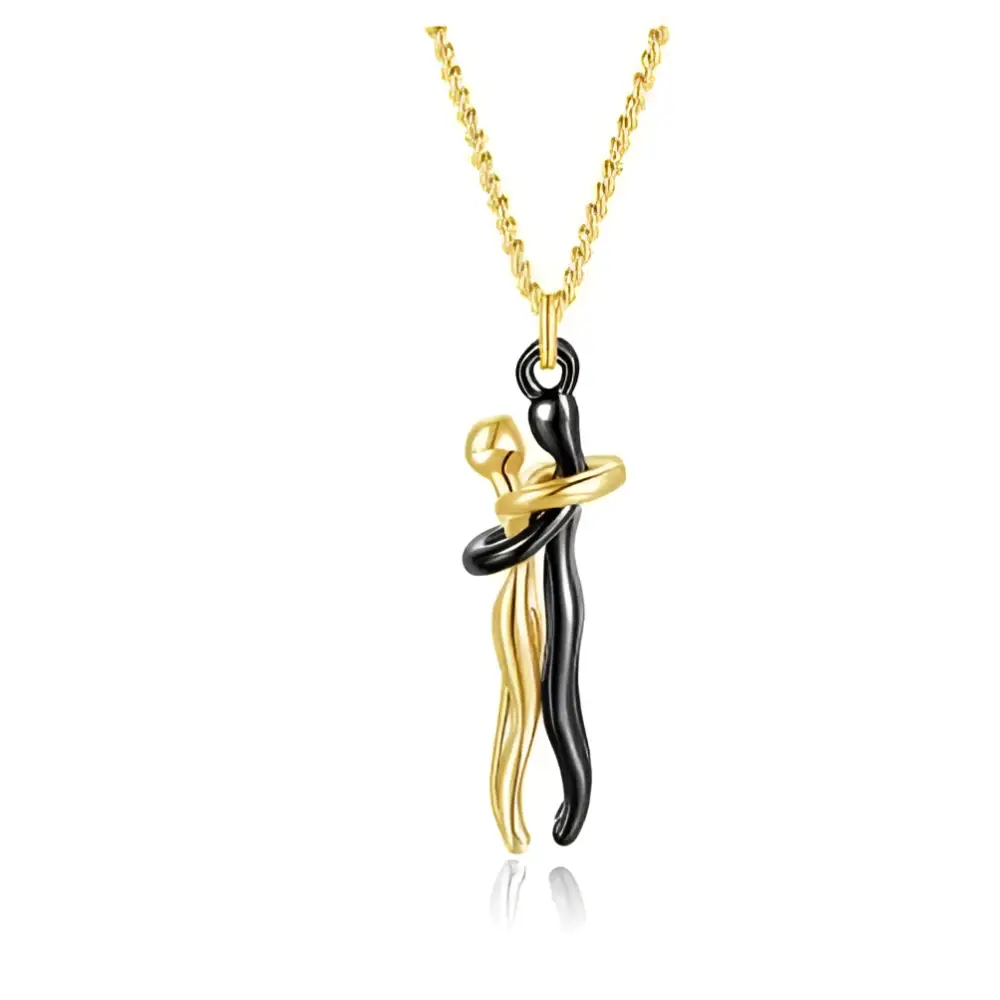 Gold and black two tone abstract hug necklace unisex with twisted design for necklace unisex men