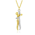 Gold and silver two tone abstract hug necklace unisex featuring a couple pendant on a gold chain for men