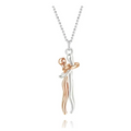 A delicate two tone abstract hug necklace unisex men featuring intertwined rose gold and silver figures on a fine chain
