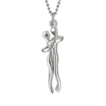 Silver two tone abstract hug necklace unisex men featuring an intertwined figure design in pendant form