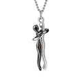 Silver two tone abstract hug necklace unisex featuring an intertwined figure design for men and women