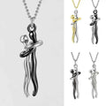 Stylish silver and black two tone abstract hug necklace unisex men featuring intertwined couple pendant on a chain