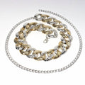 Two tone chain summer body jewelry belt featuring a chunky gold and silver reptile skin textured body jewelry belt