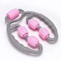 U shape trigger point massage roller with pink and gray silicone textured spheres for effective muscle relief