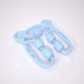 Light blue plastic u shape trigger point massage roller with four textured wheels for muscle relief and point massage