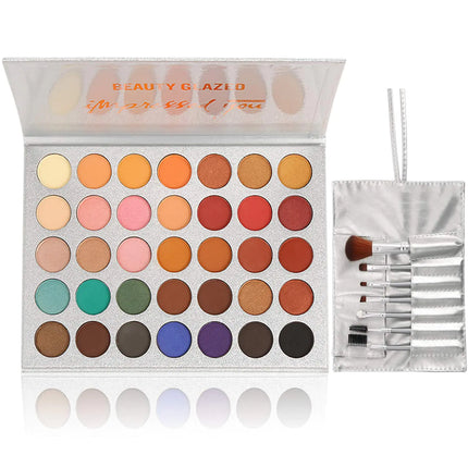 35 Colors Eyeshadow Palette with 7Pcs Makeup Brushes Set All in One Makeup Kit Matte Shimmer Pigmented Eye Shadow Pallete Waterproof Powder Natural Nude Naked Smokey - Royalessencelux