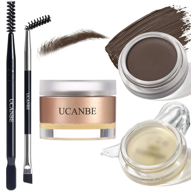 UCANBE Waterproof Eyebrow Gel + Eyebrow Styling Wax 2 in 1 Makeup Kit with 2 Pcs Dual - ended Adjustable Freely Eyebrow Brush Makeup Long Lasting Eyebrows (04 Gel/Black Brown Pomade Standard) - Royalessencelux