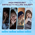 Blue promotional graphic of ultimate magnesium supplement complex capsules showing four panels of sleep issue causes