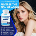 White plastic bottle of duwzgu ultimate magnesium supplement complex with 60 vegan capsules and blue white label