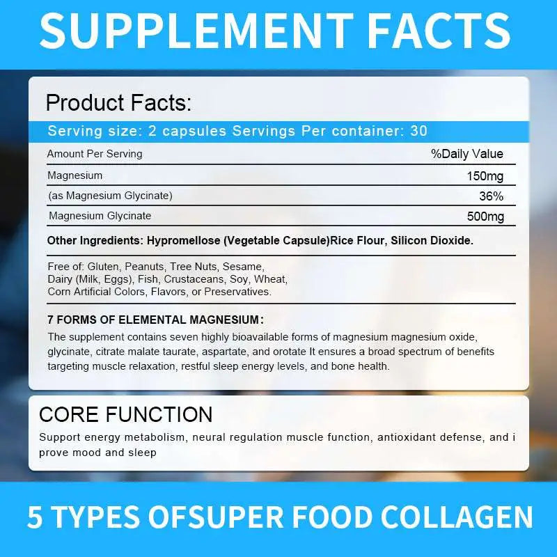 Image of the back side of the ultimate magnesium supplement complex capsules label showing detailed nutritional facts and ingredients