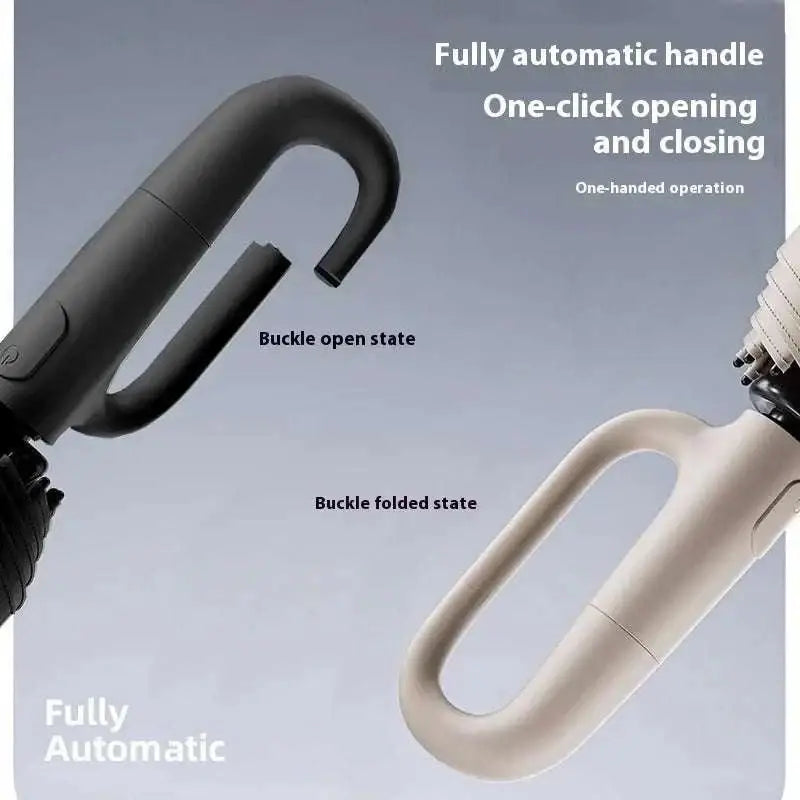 Ultra thin 84 bone ring buckle umbrella in black with black and beige fully automatic buckle umbrella handles