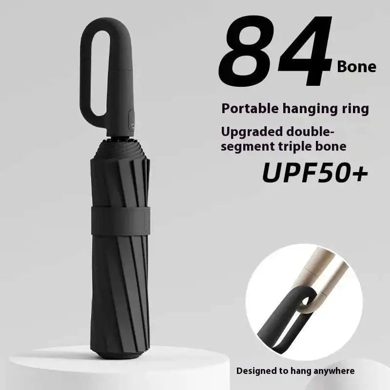 Black ultra thin 84 bone ring buckle umbrella with sleek ribbed design and ergonomic handle for easy use