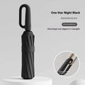 Black ultra thin 84 bone ring buckle umbrella with sleek obsidian handle and ribbed shaft for foldable buckle umbrella use