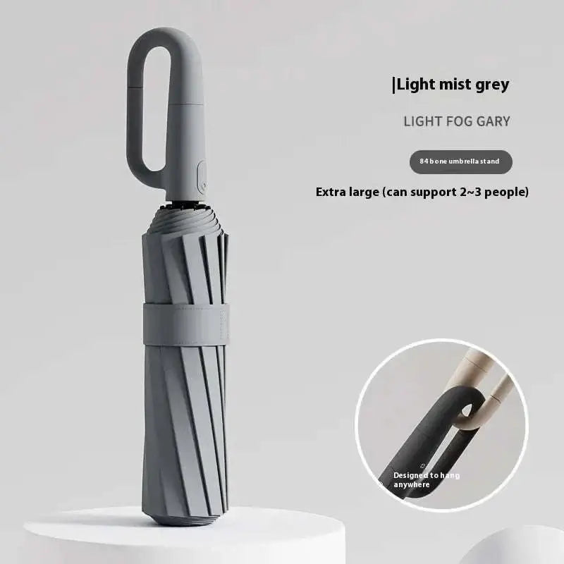 Ultra thin black bone ring buckle umbrella with light mist grey foldable canopy and sturdy handle design