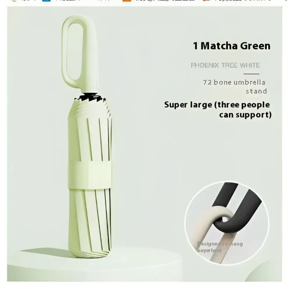 Matcha green ultra thin buckle umbrella with 84 bone ring buckle design and sturdy handle in sleek finish