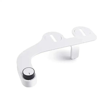 White plastic ultra-thin dual nozzle bidet toilet cleanser with black rotary dial for water flow control