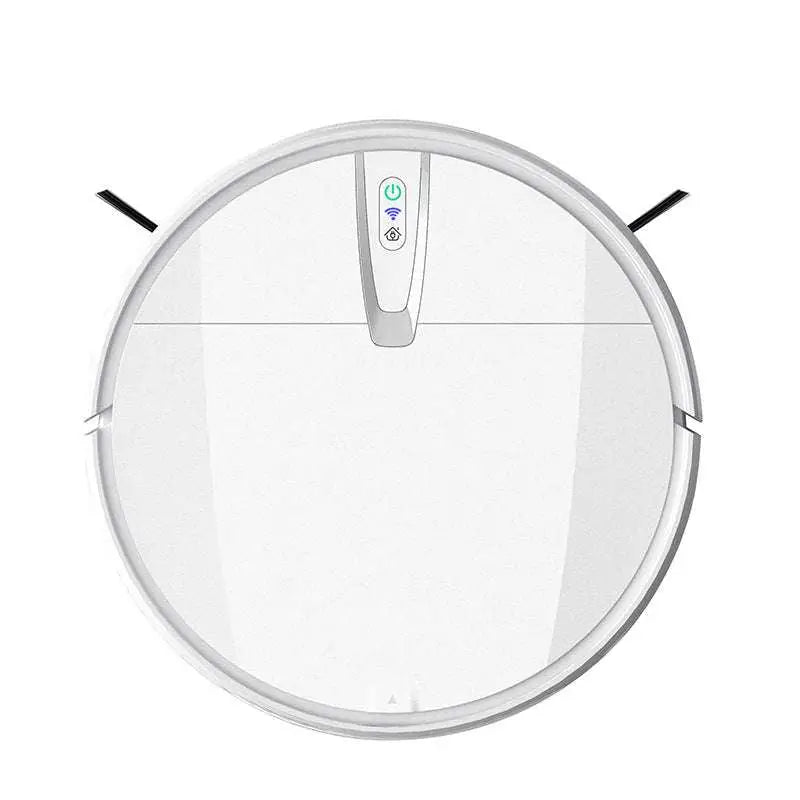 Ultra-thin mopping integrated sweeping robot in white with sleek transparent design and silver trim for automatic refilling sweeping
