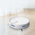 White and blue ultra-thin mopping integrated sweeping robot with sleek circular design for automatic refilling sweeping
