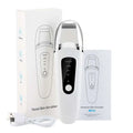 White and silver ultrasonic facial skin scrubber with usb rechargeable ergonomic design for ultrasonic deep cleansing and anti-acne function