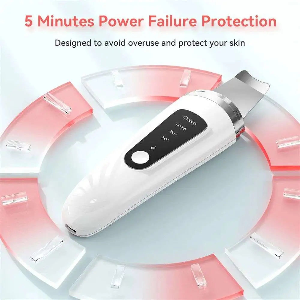 White and silver ultrasonic facial skin scrubber with digital display for deep cleansing anti-acne function usb rechargeable