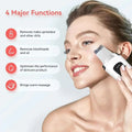 White and black ultrasonic facial skin scrubber deep cleansing tool with textured head used on cheek for anti-acne function usb rechargeable