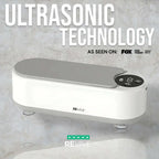 White and silver ultrasonic retainer cleaner machine with digital display and control buttons for precision cleaning