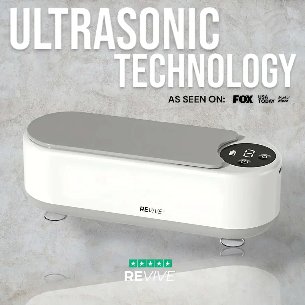 White and silver ultrasonic retainer cleaner machine with digital display and control buttons for precision cleaning