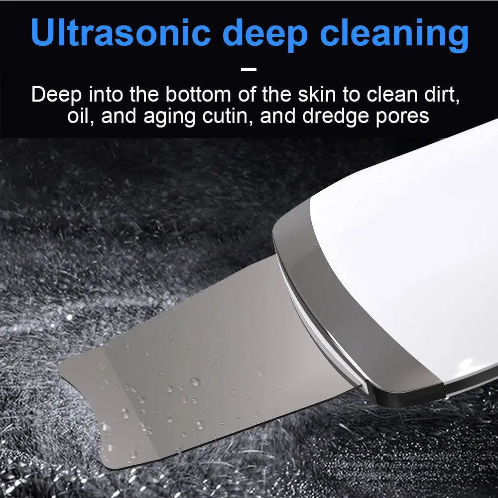 White and silver ultrasonic skin scrubber exfoliating device with sleek modern design and dust-proof silicone cover