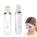 White and silver ultrasonic skin scrubber exfoliating device with interchangeable heads and dust-proof silicone cover