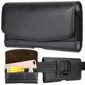 Black leather universal cell phone holster with belt clip and card slots for moto g stylus motorola edge galaxy a71