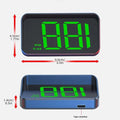 Blue rectangular universal head-up display car gps velometer with green digital speed and type-c charging port