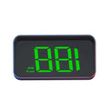 Green digital speed car gps velometer with black display and iridescent frame in universal head-up display design