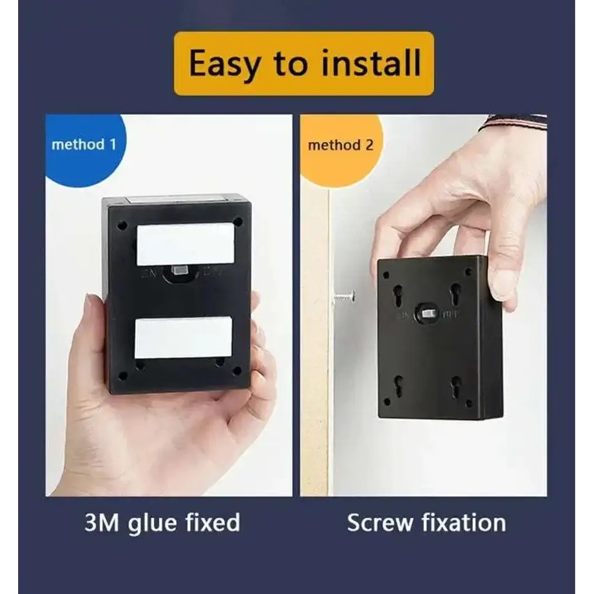Black rectangular wall-mounted device with adhesive strips for 3m glue fixation on up and down solar powered garden lights back side