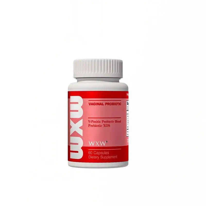White plastic bottle with red label and white cap of uro women’s probiotic capsules designed for vaginal health containing 60 capsules