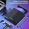 Black 7-in-1 external cd dvd drive usb with usb 3.0 type c ports, sd card slot, and sleek modern design for laptops