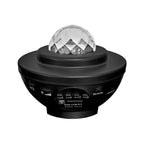 Black plastic projector night light with a clear faceted crystal dome for USB control music starry projection