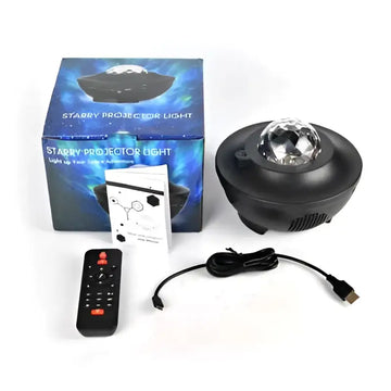 Black circular projector night light with faceted crystal dome and usb control for music starry projection ambiance