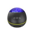 Black spherical usb control music starry projection night light with glowing blue starry sky and yellow accent ring crystal dome projector night light