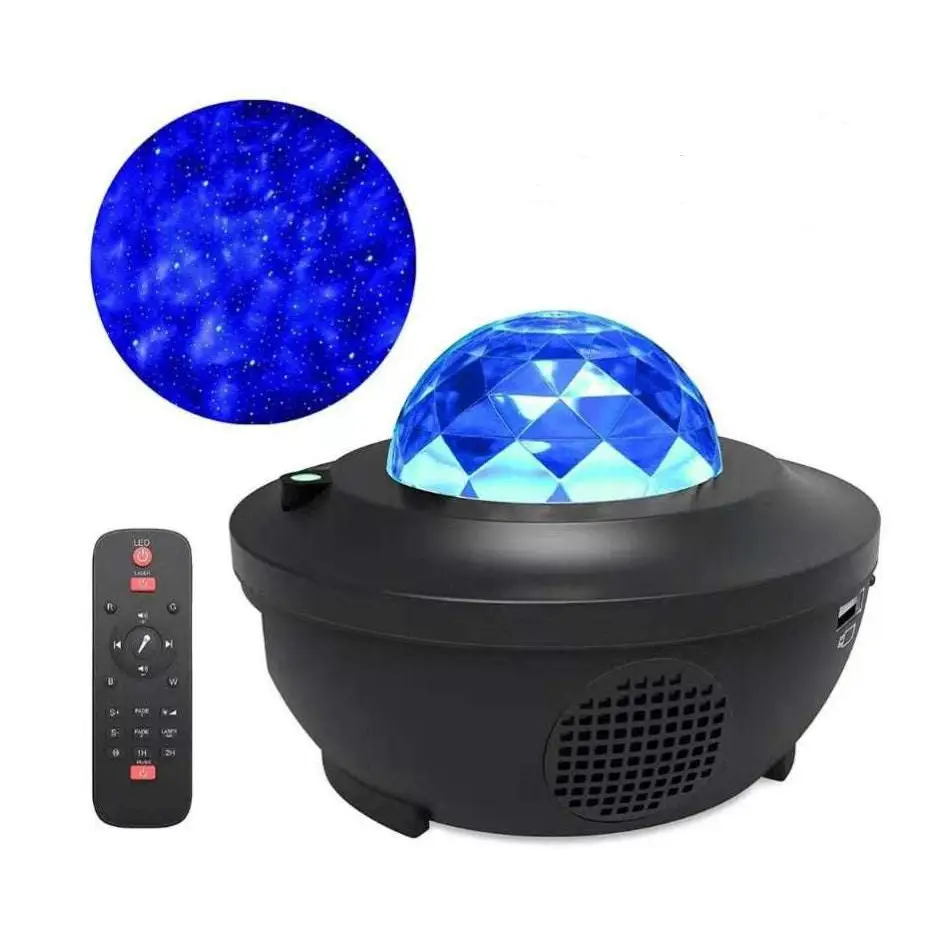 Blue crystal dome music starry projector night light with black base and remote control for usb operation