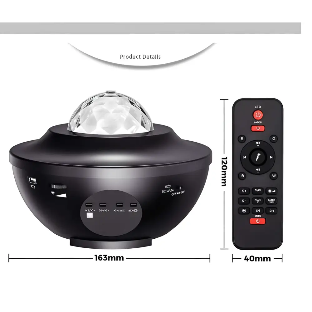 Black USB control music starry projector night light with a faceted crystal dome for ambient room lighting