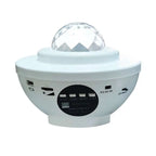 White plastic projector night light with clear faceted crystal dome and usb control for music starry projection