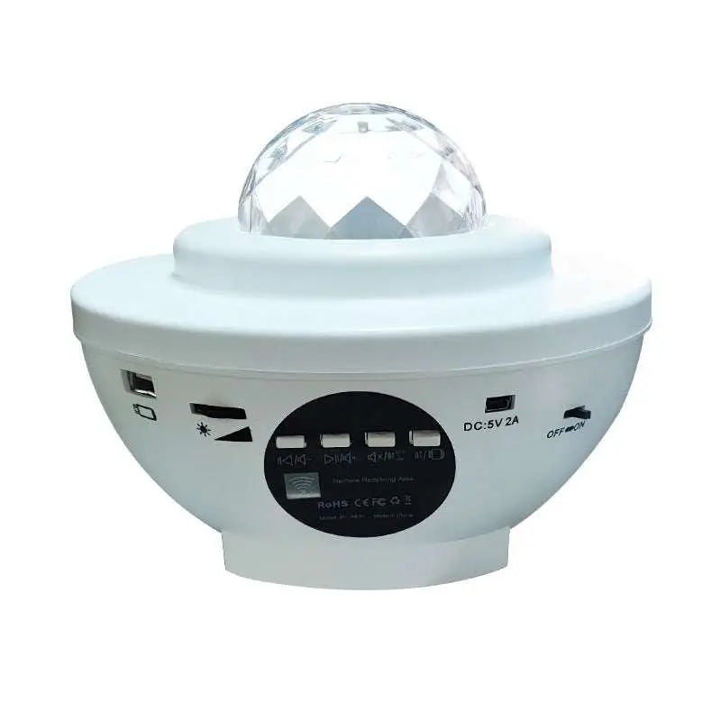White plastic projector night light with clear faceted crystal dome and usb control for music starry projection