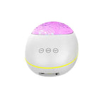 Usb control music starry projector night light with white spherical base, glowing purple crystal dome, and yellow accent ring