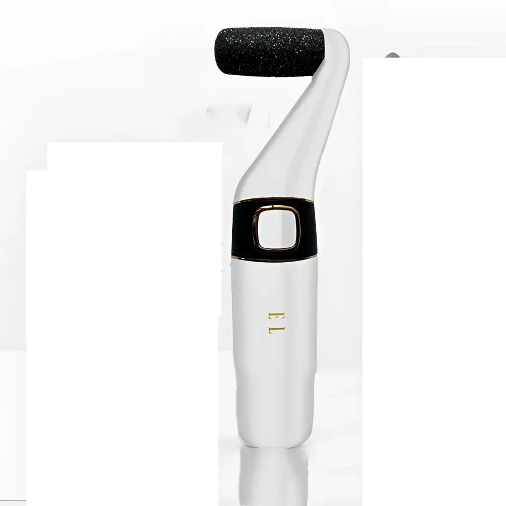 White usb rechargeable electric callus remover with black textured head and gold-accented details for dead skin removal