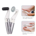 White and silver usb rechargeable electric callus remover with black textured head for feet and gray nail file head