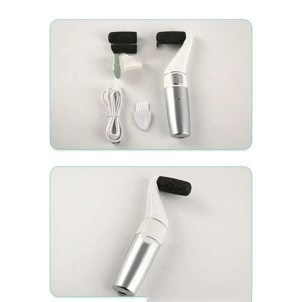 Silver and white usb rechargeable electric callus remover with a black textured head for dead skin removal