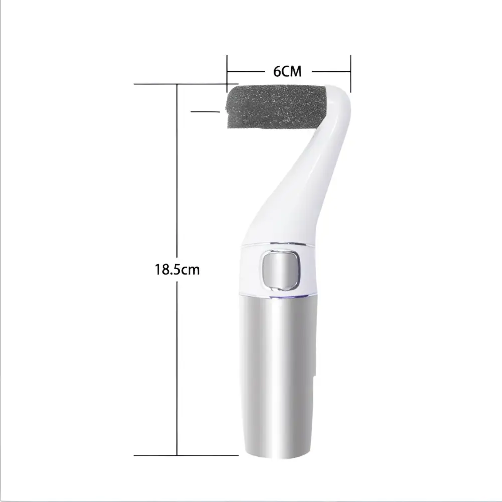 Usb rechargeable electric callus remover with white and silver body and a black textured head for dead skin removal